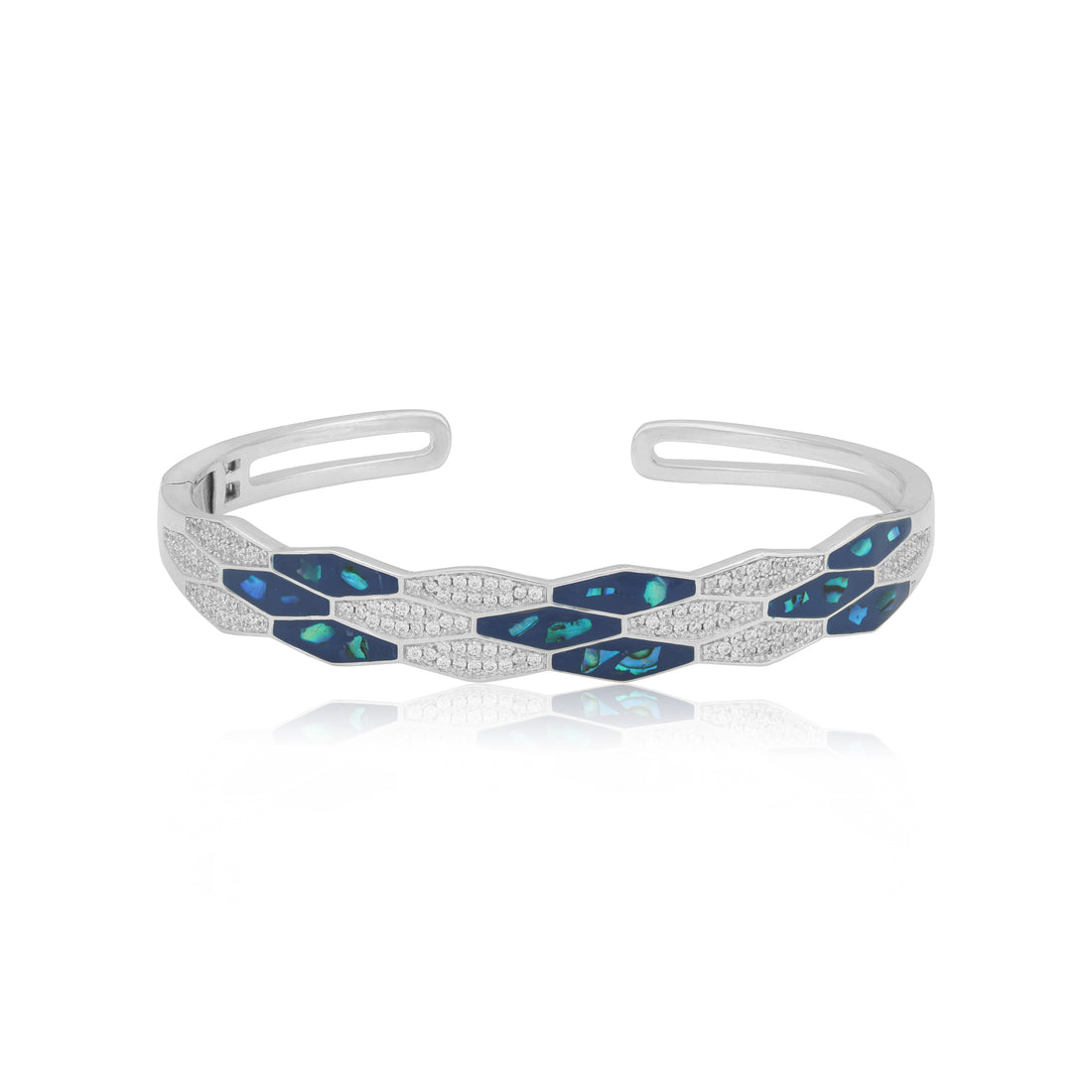 925 Sterling Silver Modern Chic Blue Opal White Stones Rhodium Plated Kada for Women