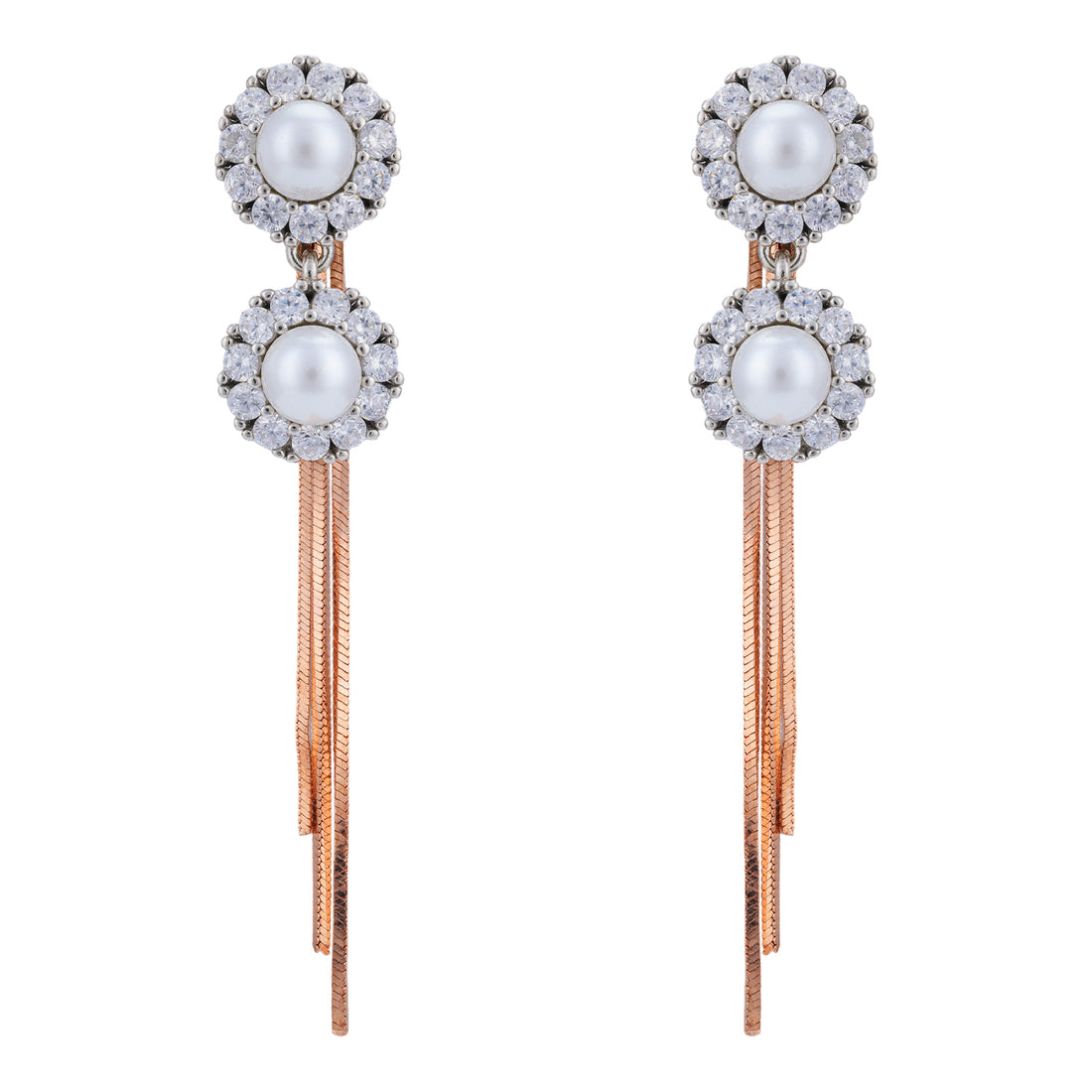 925 Sterling Silver Modern Double Pearl Draped Tassel Earring for Women
