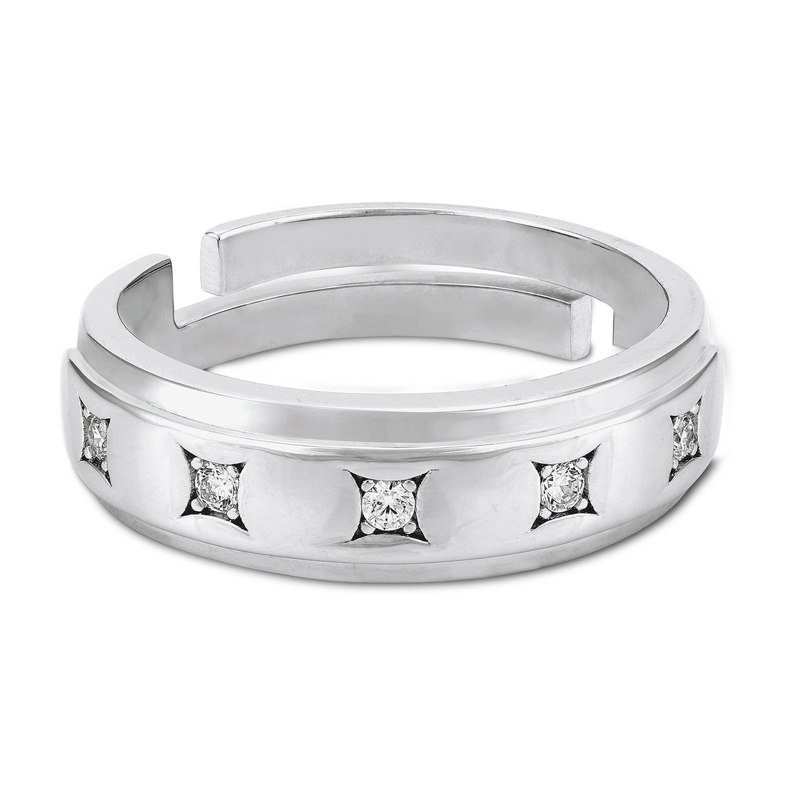 925 Sterling Silver Modern Flat-Edge Band with Radiant Star Ring for Men