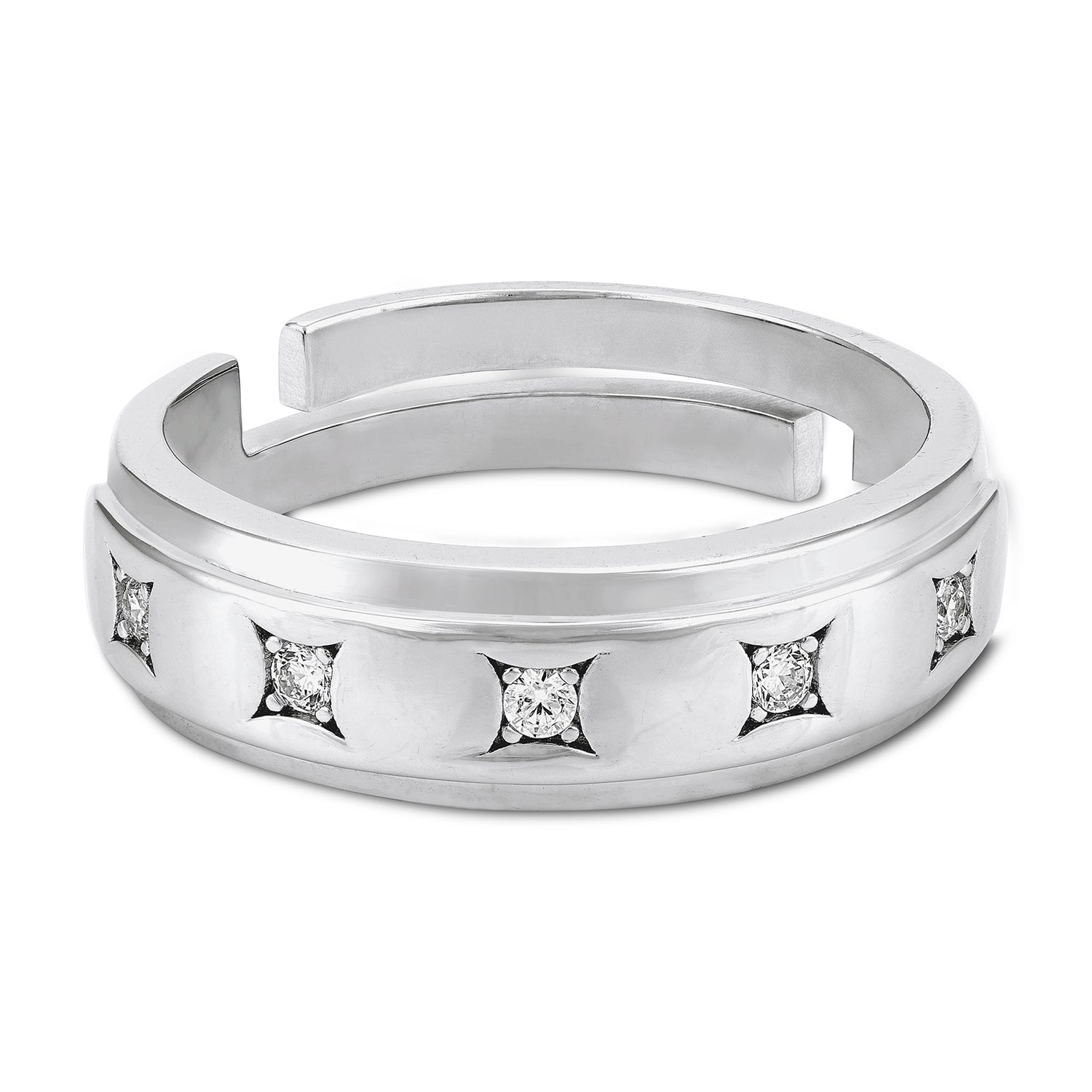 925 Sterling Silver Modern Flat-Edge Band with Radiant Star Ring for Men