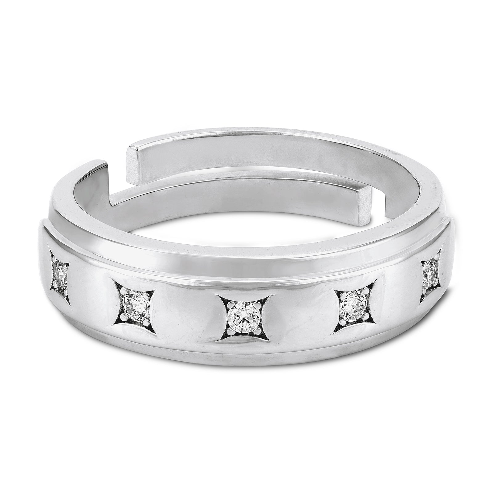 925 Sterling Silver Modern Flat-Edge Band with Radiant Star Ring for Men