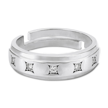 925 Sterling Silver Modern Flat-Edge Band with Radiant Star Ring for Men