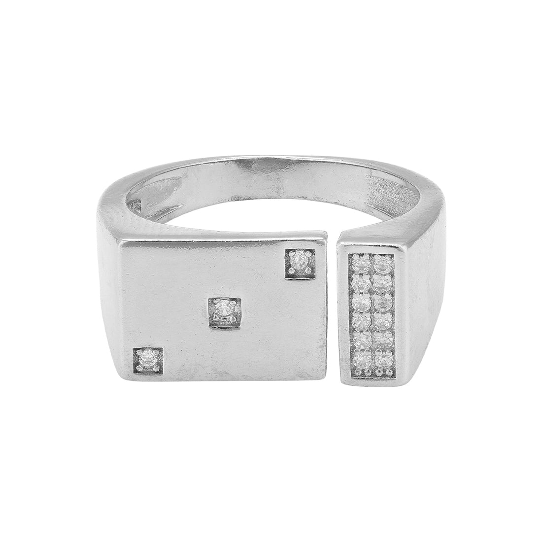 925 Sterling Silver Modernist Open Front Diamond Accented Geometric Ring for Men