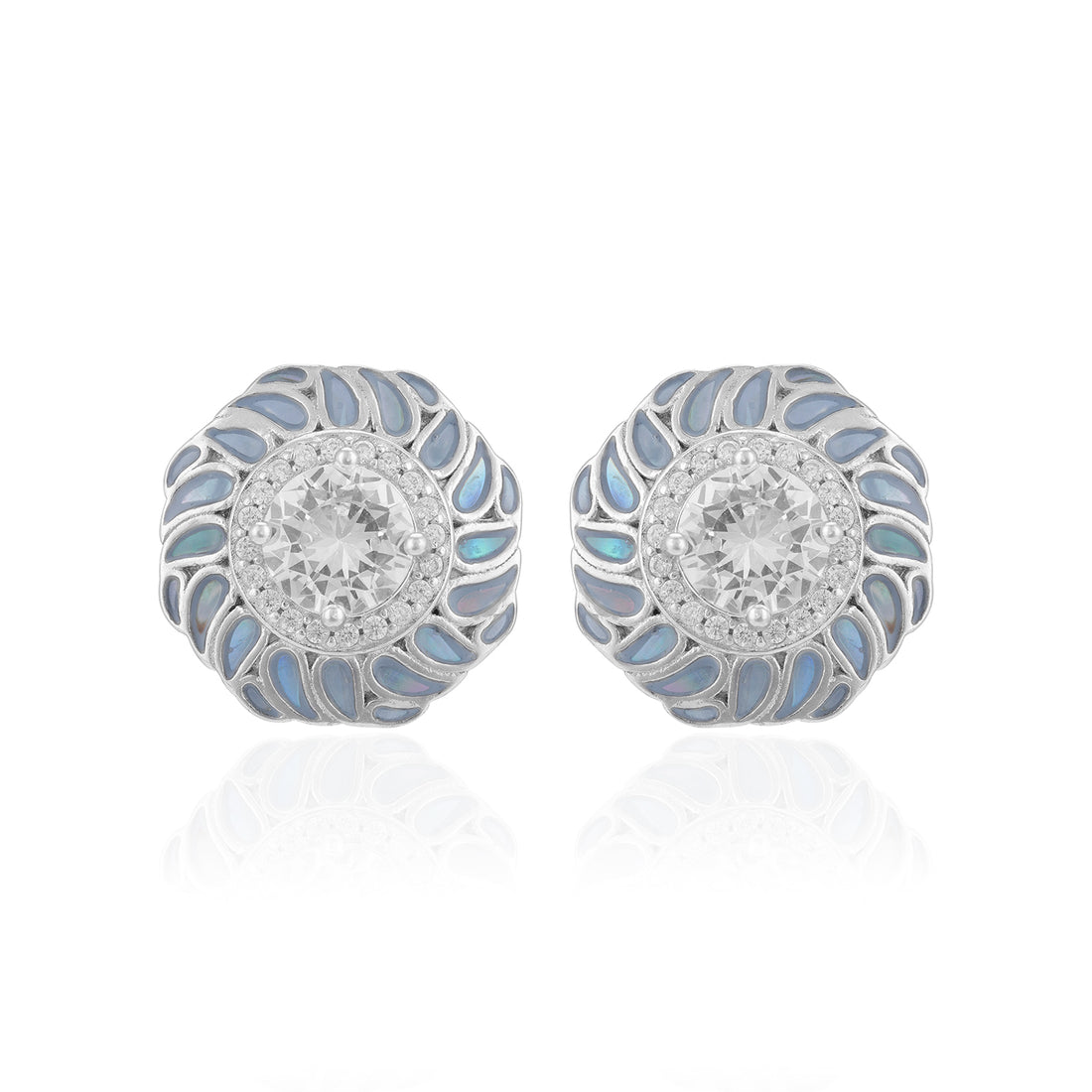 925 Sterling Silver Moonlit Blossom Iridescent Petal Detailing Rhodium Plated Earrings For Women