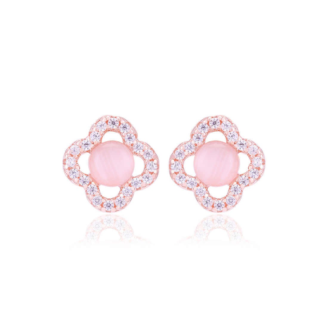 925 Sterling Silver Moonstone Center Four Petals Earrings For Women