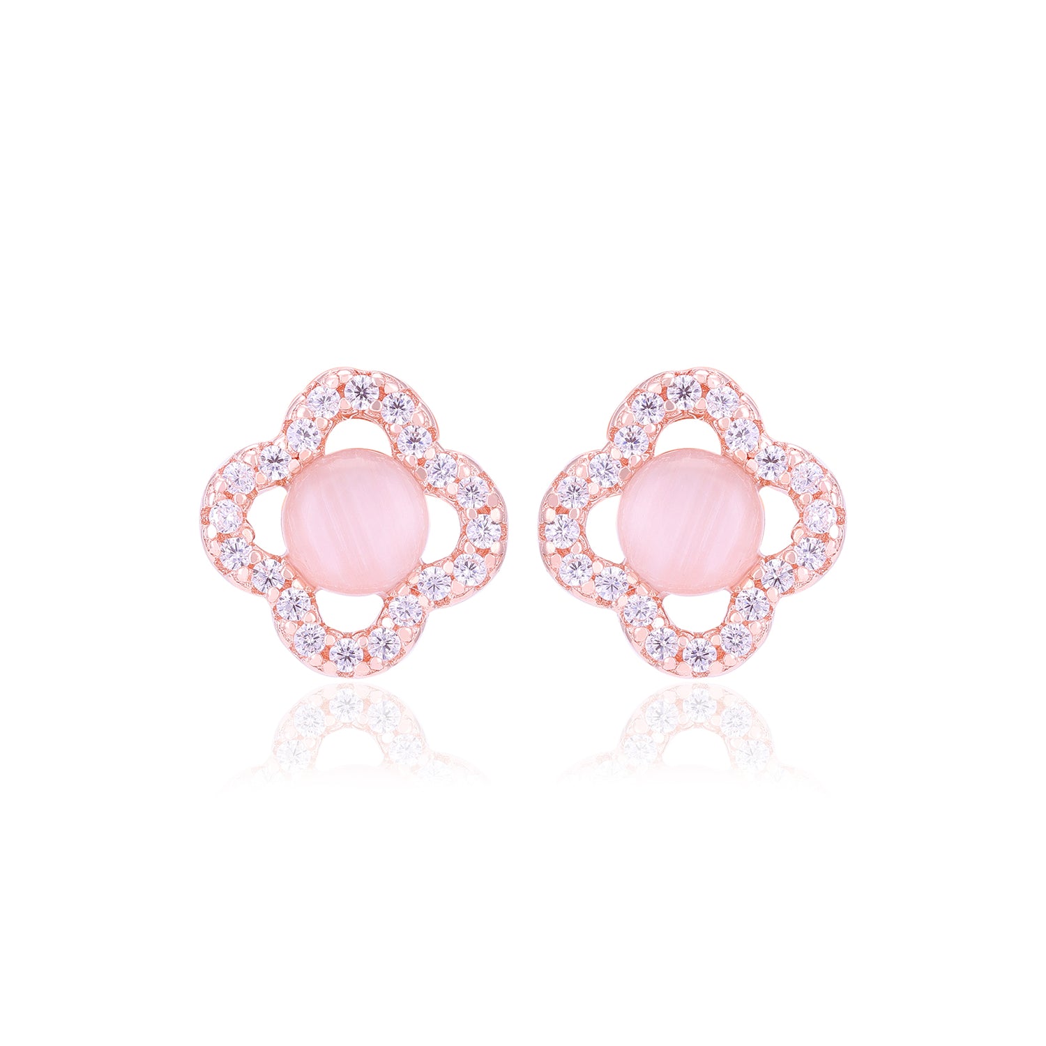 925 Sterling Silver Moonstone Center Four Petals Earrings For Women