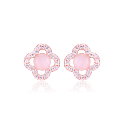 925 Sterling Silver Moonstone Center Four Petals Earrings For Women