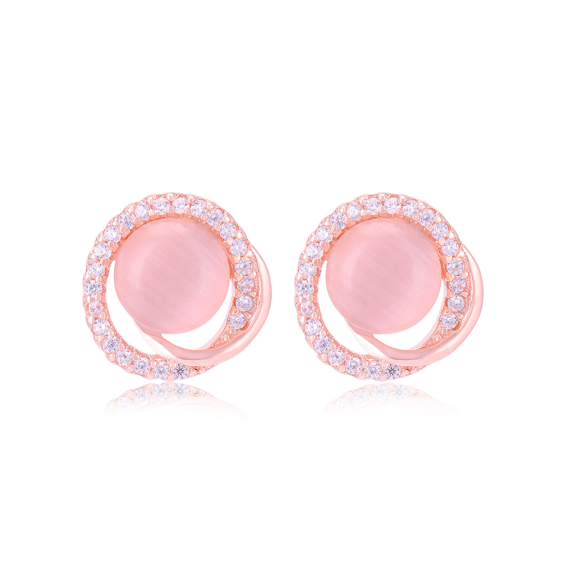 925 Sterling Silver Moonstone Centre Ring of Small Stones Earrings For Women