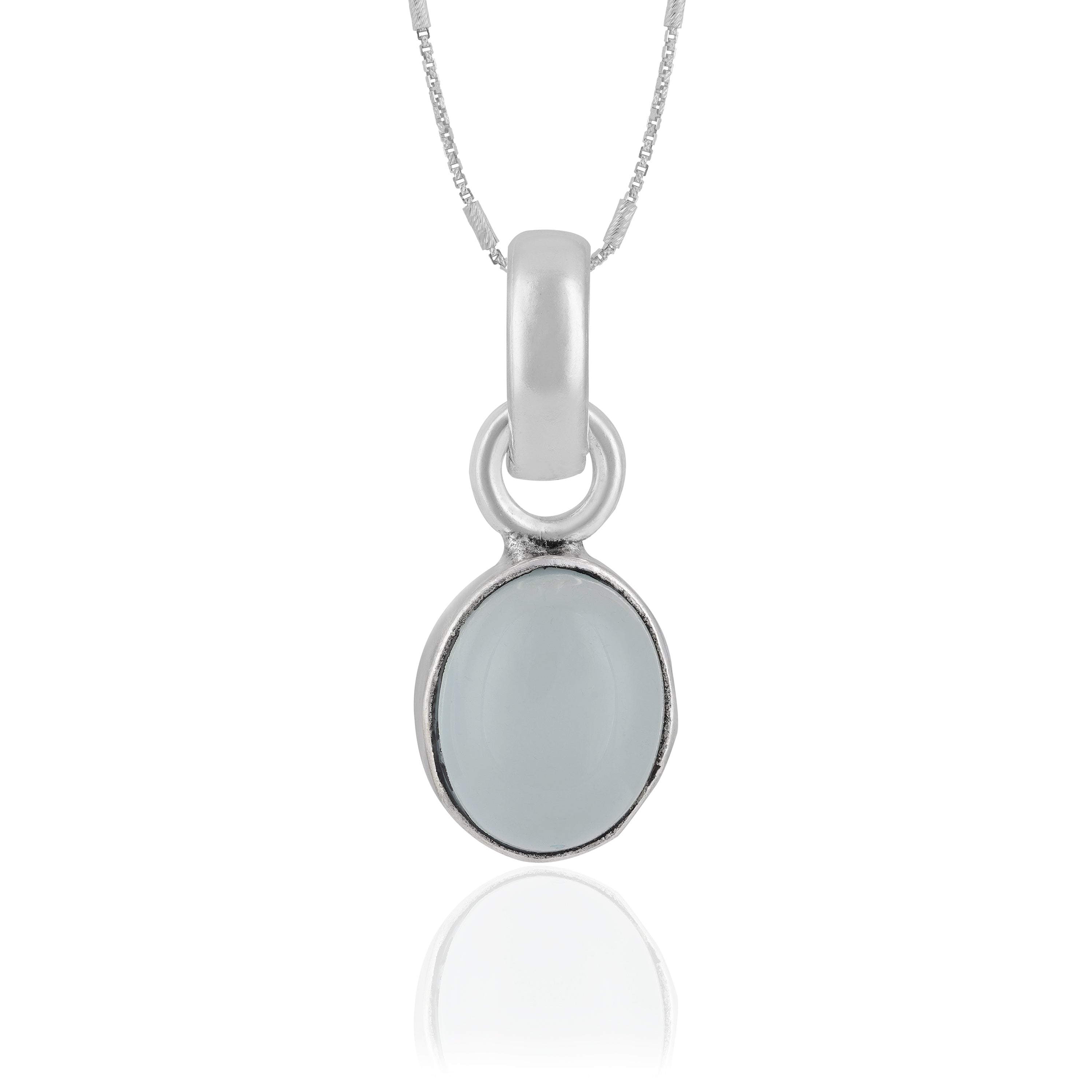 925 Sterling Silver Moonstone Oval Cut Rhodium Plated Pendant For Women