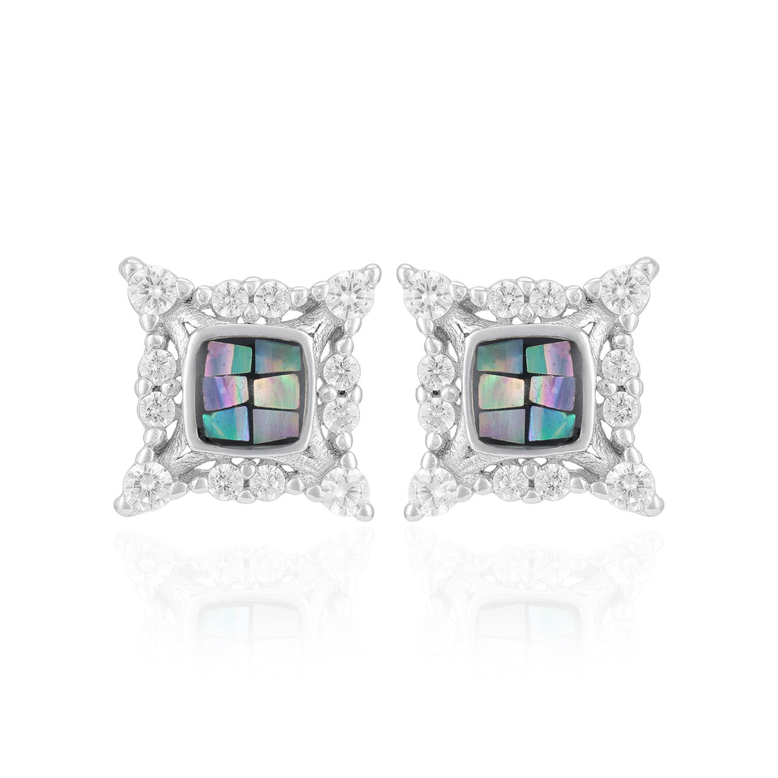925 Sterling Silver Mosaic Square Shimmer Core Rhodium Plated Earrings For Women