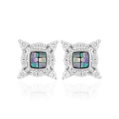 925 Sterling Silver Mosaic Square Shimmer Core Rhodium Plated Earrings For Women