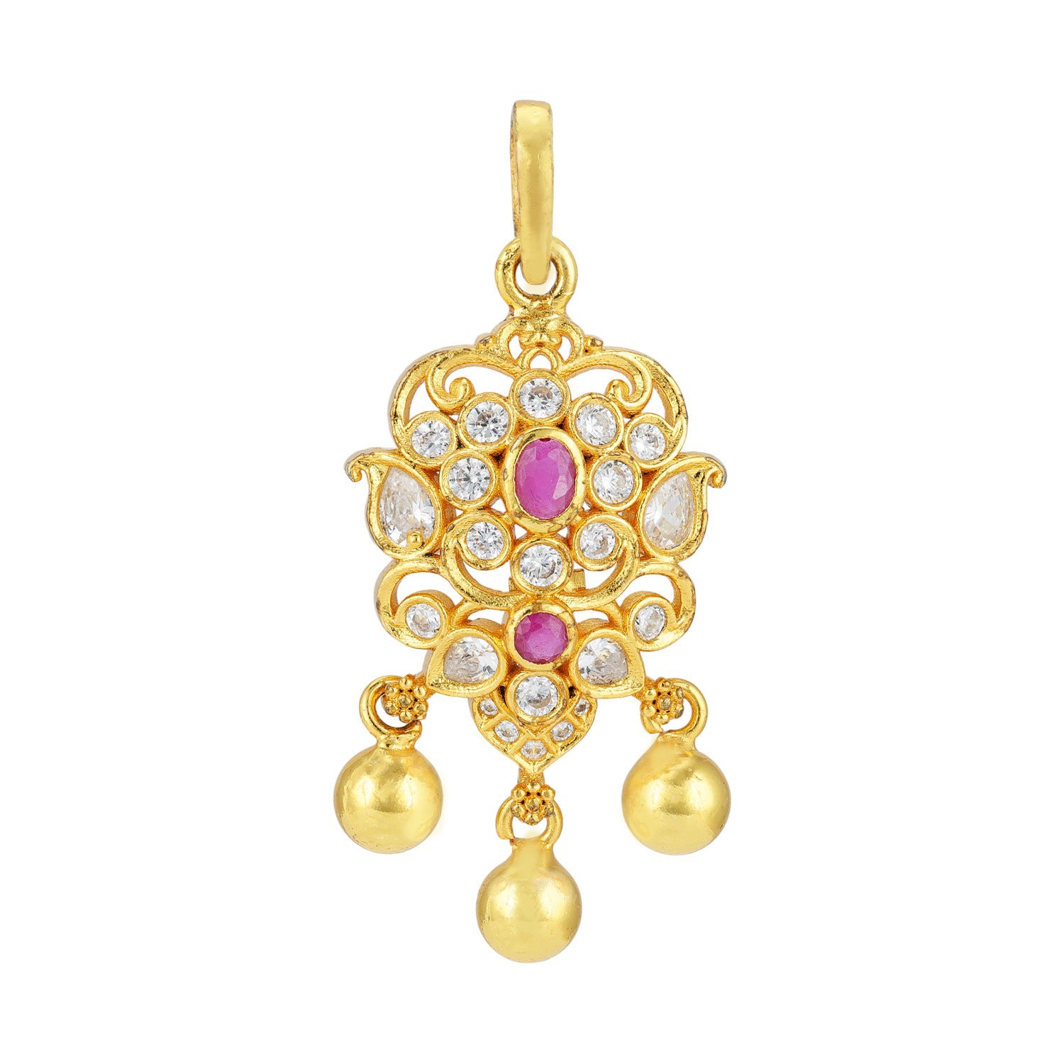 925 Sterling Silver Mughal-Inspired Ruby Centered Gold Plated Beads Drop Pendant for Women