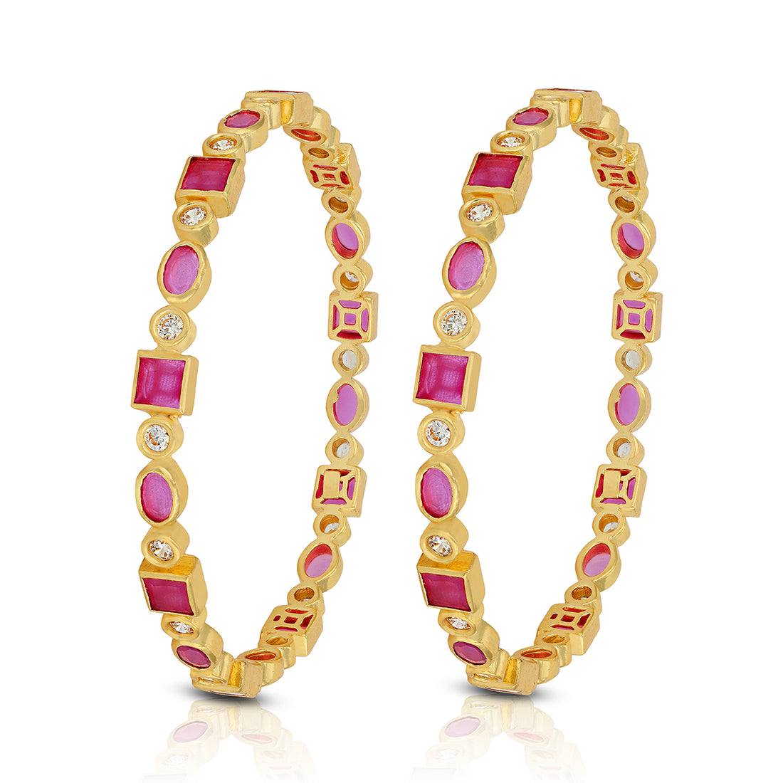 925 Sterling Silver Multi-Shaped Ruby Bangle for Women