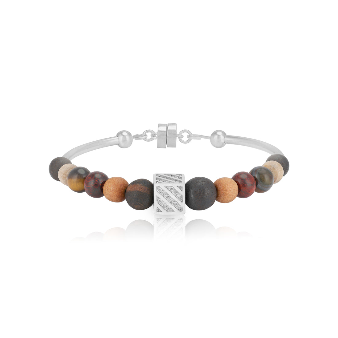 925 Sterling Silver Multicolor Matte Bead Bracelet For Women