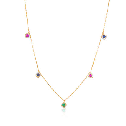 925 Sterling Silver Multicolour Circle Drops Gold Plated Necklace For Kids