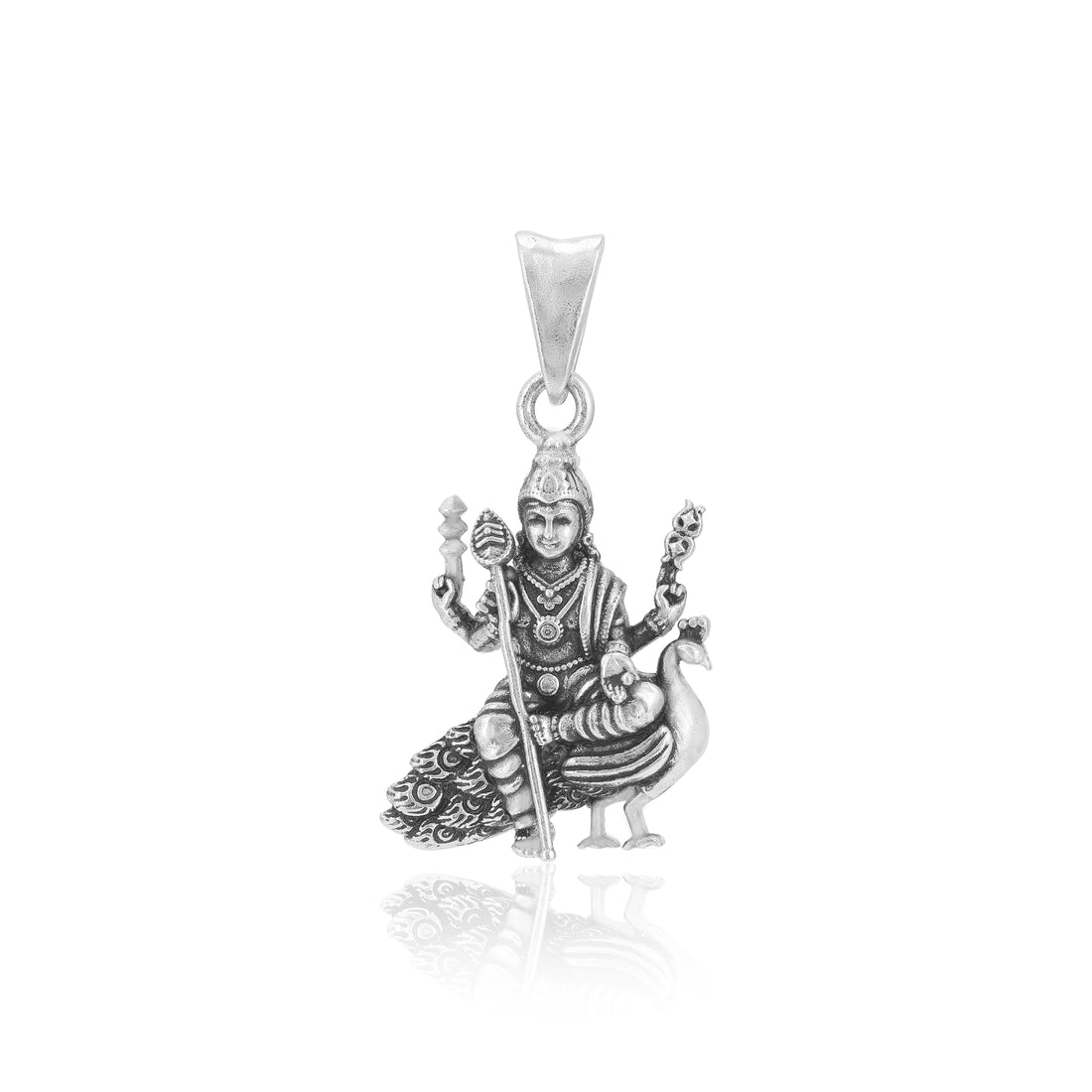 925 Sterling Silver Murugan with Peacock Oxidised Pendants for Men & Women