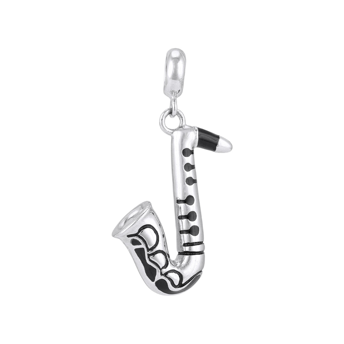 925 Sterling Silver Musical Saxophone Charm Black Enamel Pendant for Women