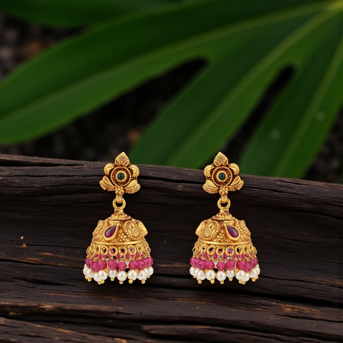 925 Sterling Silver Nagas Ruby Pearl Jhumka for Women