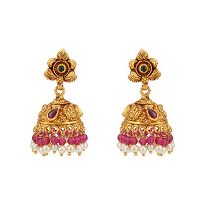 925 Sterling Silver Nagas Ruby Pearl Jhumka for Women