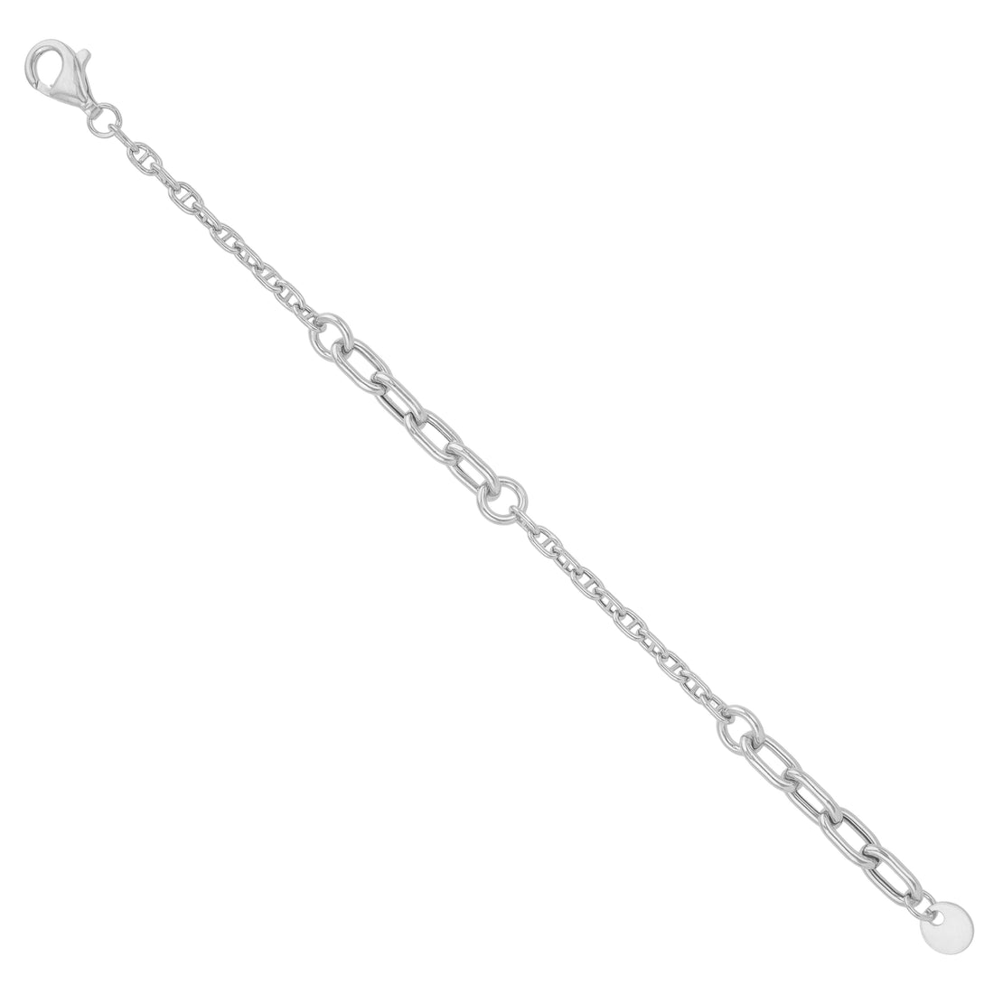 925 Sterling Silver Nexus Oval-Link Rhodium Plated Bracelet for Men