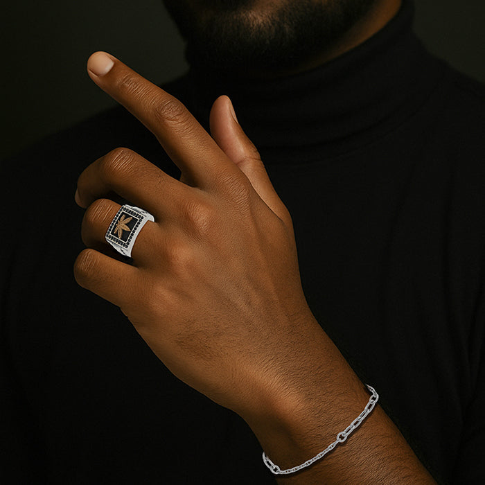 925 Sterling Silver Nexus Oval-Link Rhodium Plated Bracelet for Men