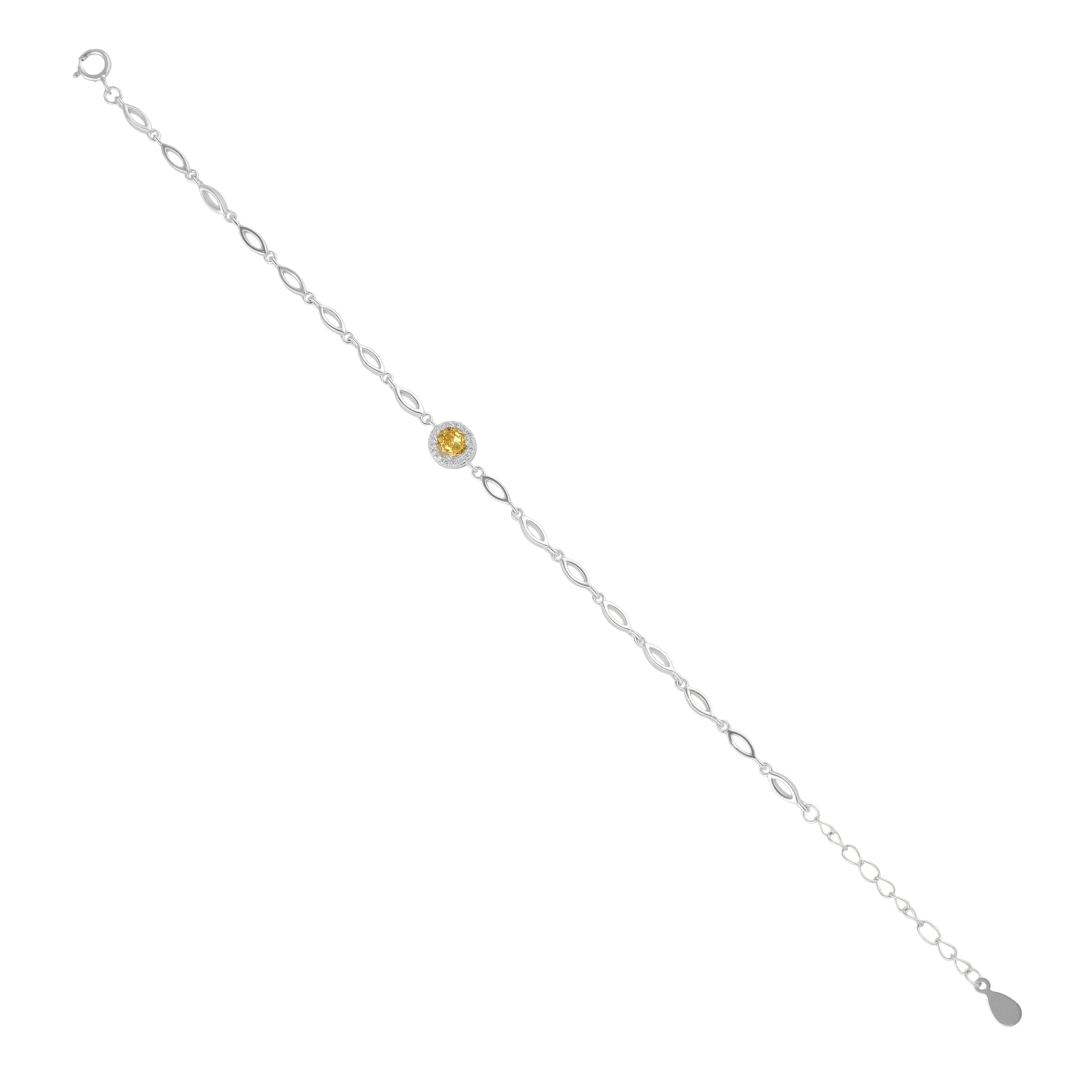 925 Sterling Silver November Month Circle Citrine Birthstone Bracelet For Women