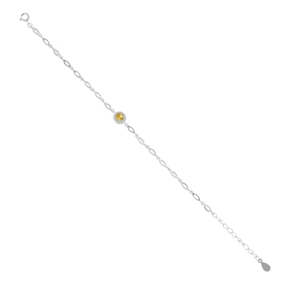 925 Sterling Silver November Month Circle Citrine Birthstone Bracelet For Women