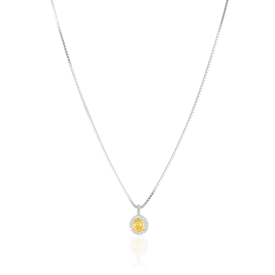 925 Sterling Silver November Month Circle Citrine Birthstone Chain Pendant For Women