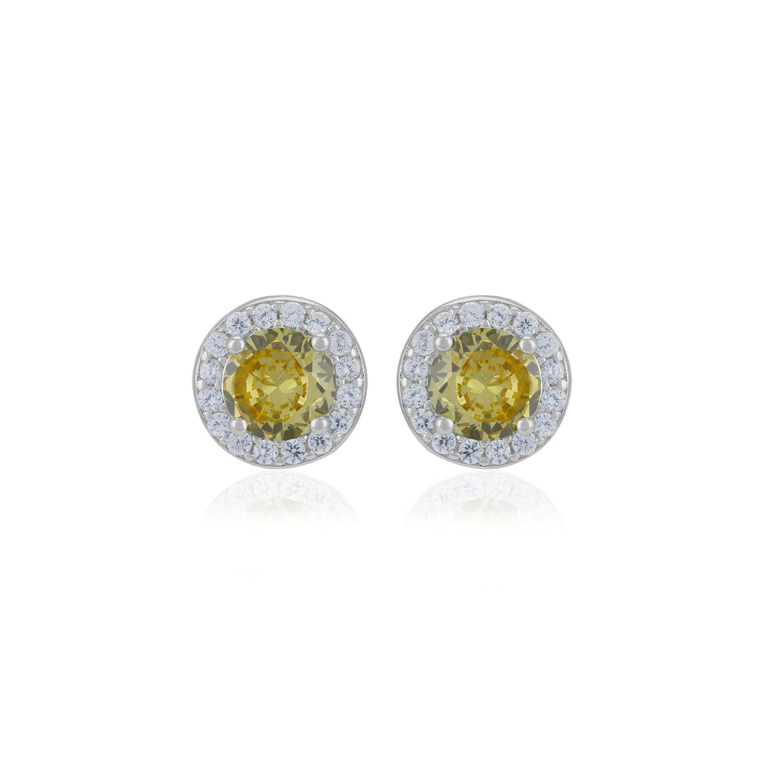 925 Sterling Silver November Month Circle Citrine Birthstone Stud For Women