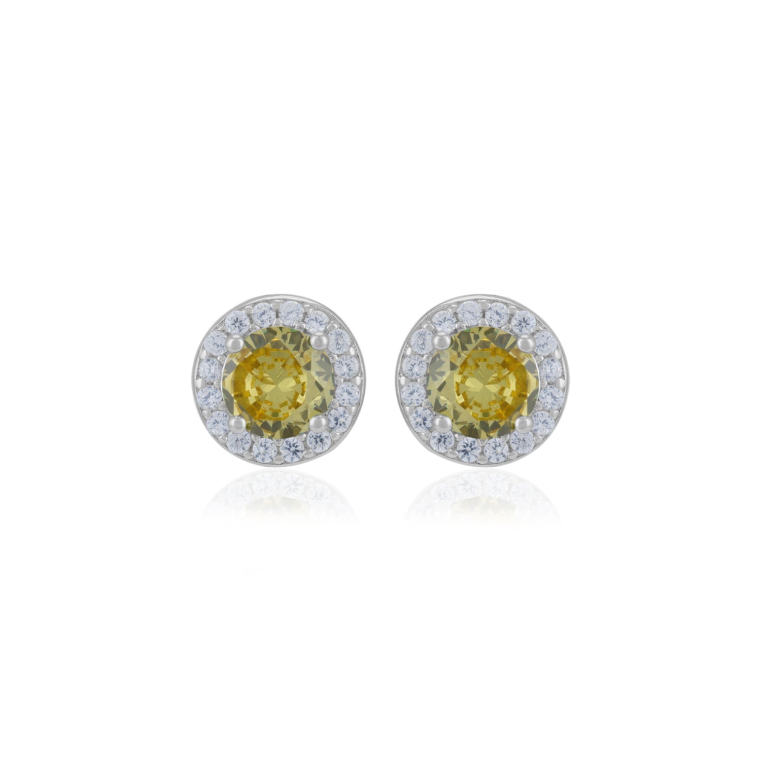 925 Sterling Silver November Month Circle Citrine Birthstone Stud For Women