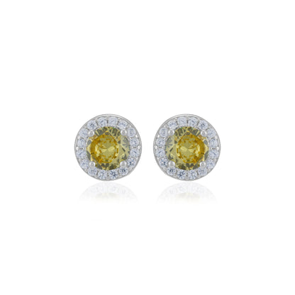 925 Sterling Silver November Month Circle Citrine Birthstone Stud For Women