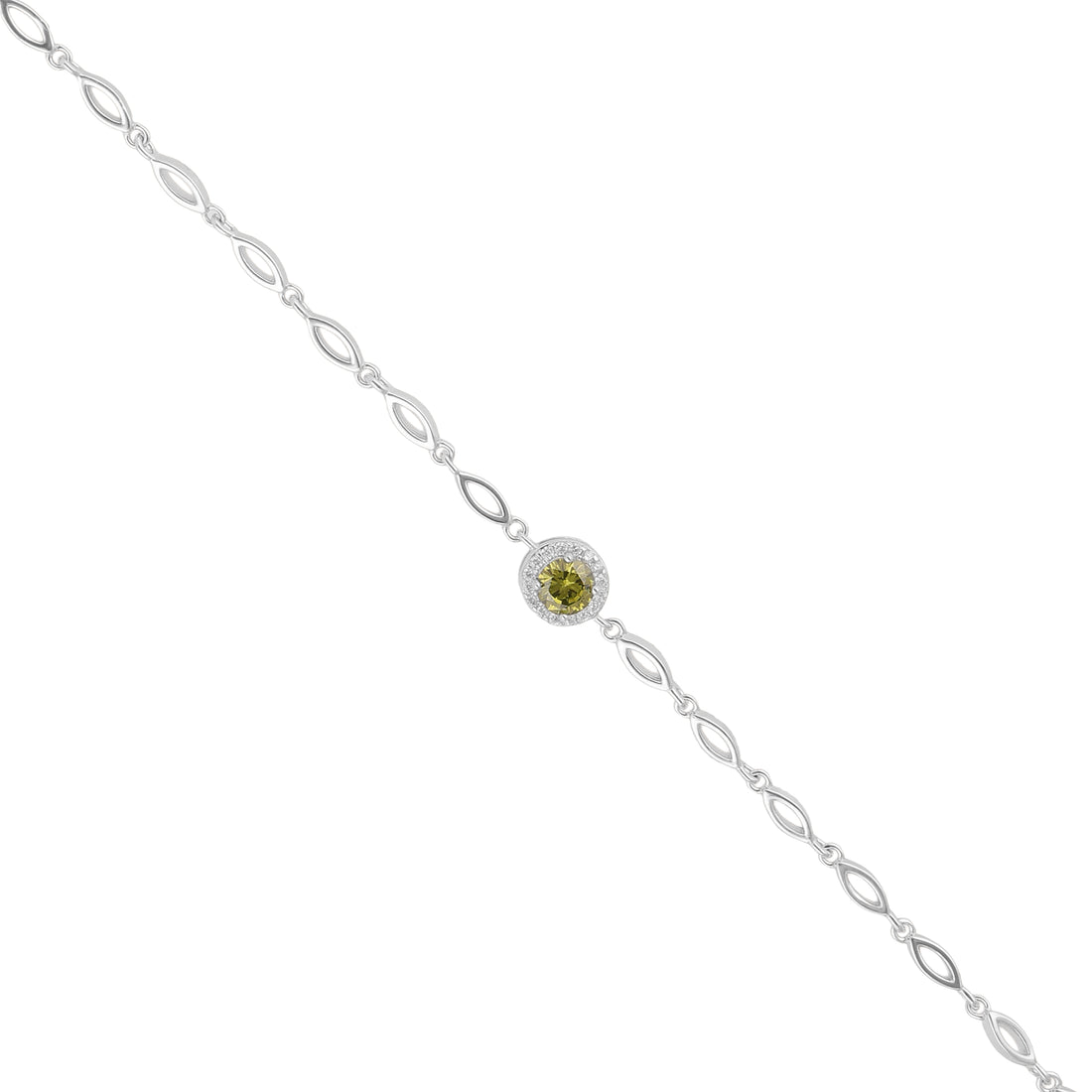 925 Sterling Silver November Month Circle Peridot Birthstone Bracelet For Women