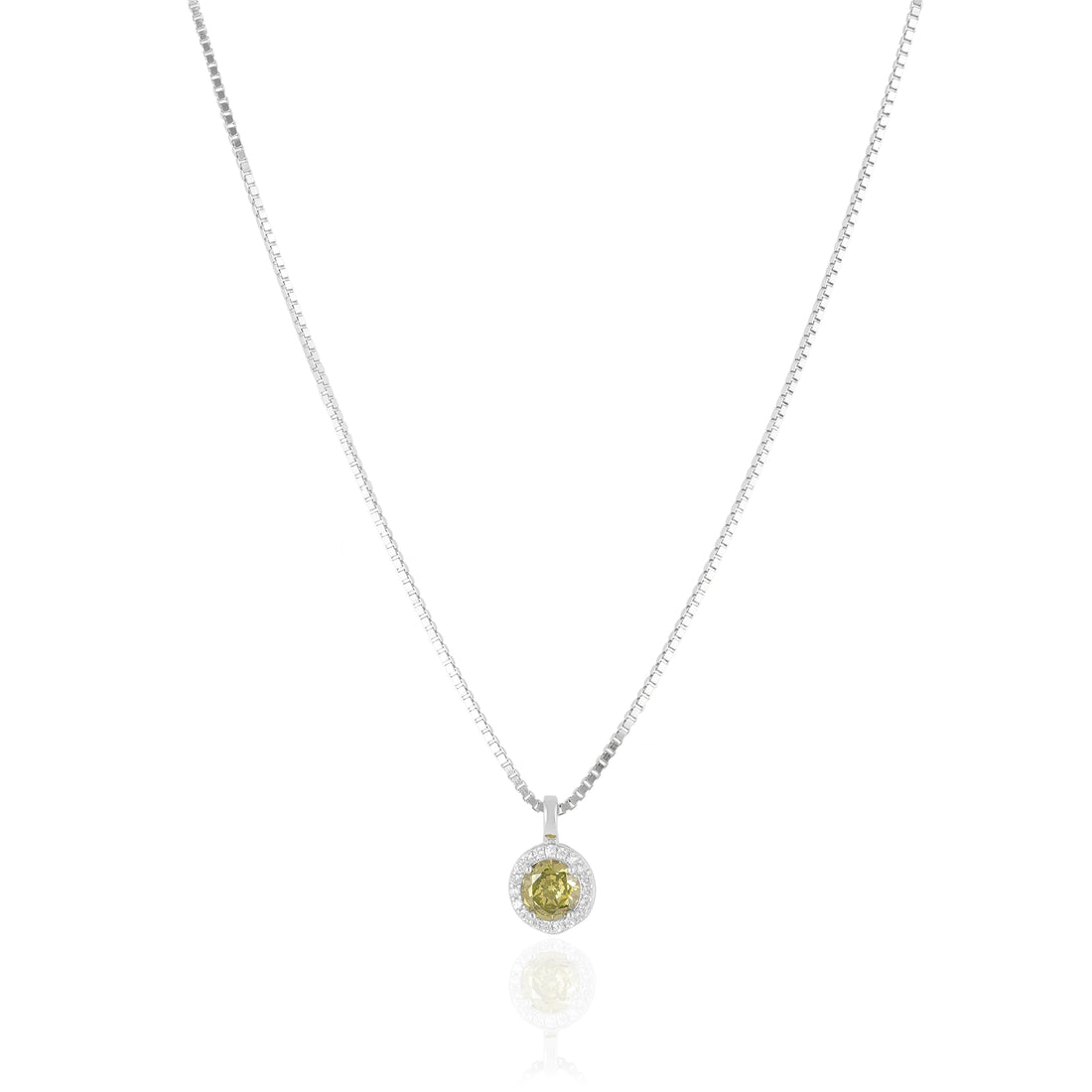 925 Sterling Silver November Month Circle Peridot Birthstone Chain Pendant For Women