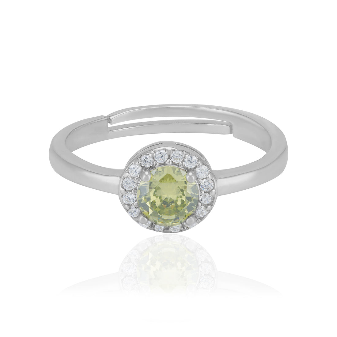 925 Sterling Silver November Month Circle Peridot Birthstone Ring For Women