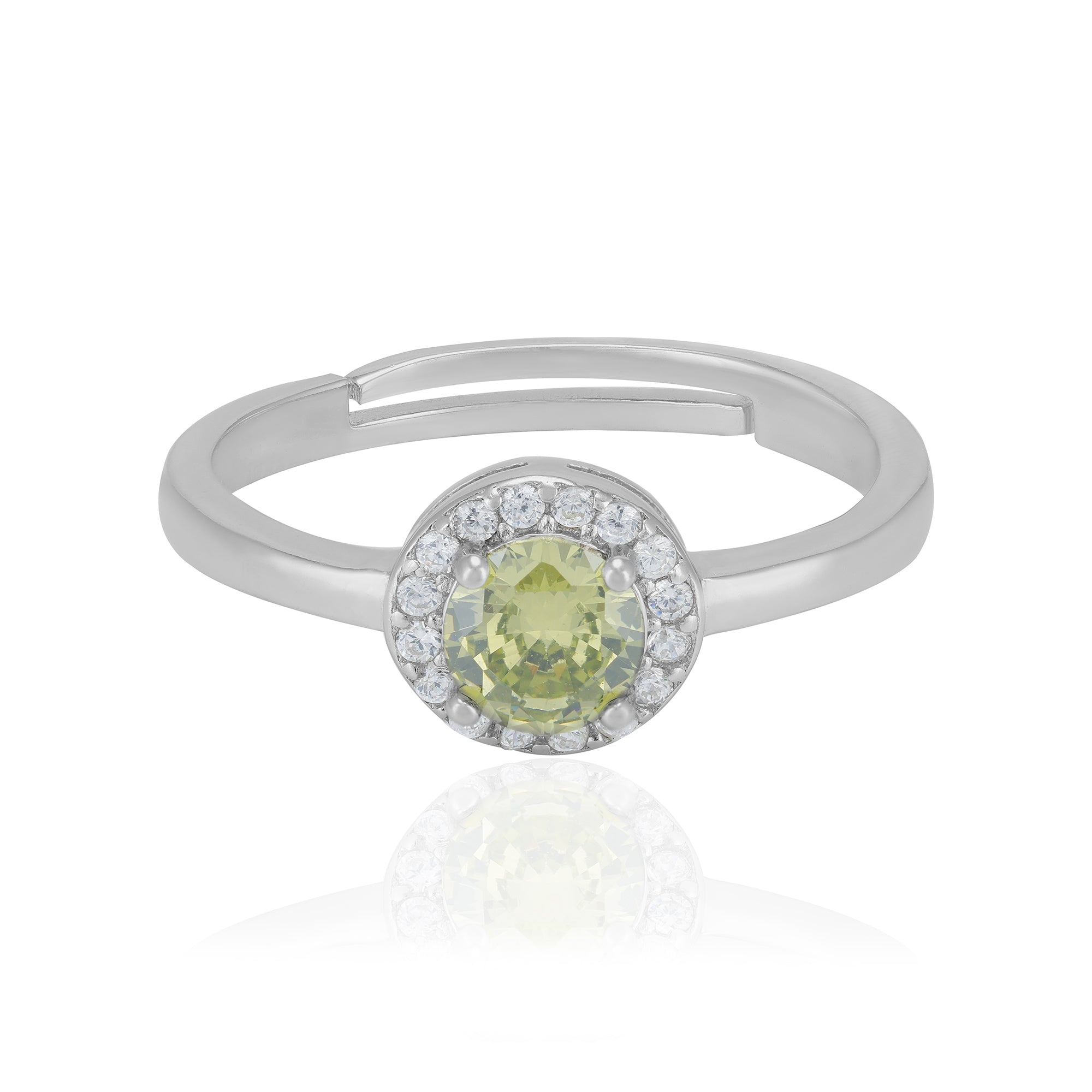 925 Sterling Silver November Month Circle Peridot Birthstone Ring For Women
