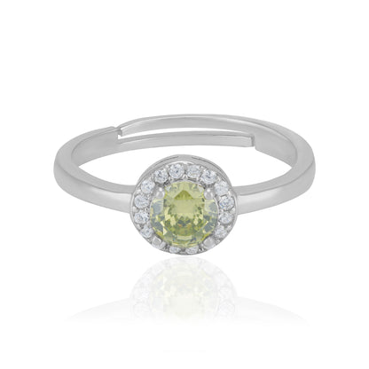925 Sterling Silver November Month Circle Peridot Birthstone Ring For Women