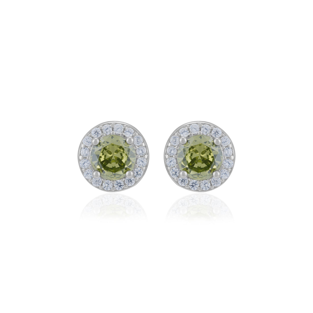 925 Sterling Silver November Month Circle Peridot Birthstone Stud For Women