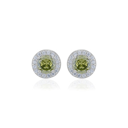 925 Sterling Silver November Month Circle Peridot Birthstone Stud For Women