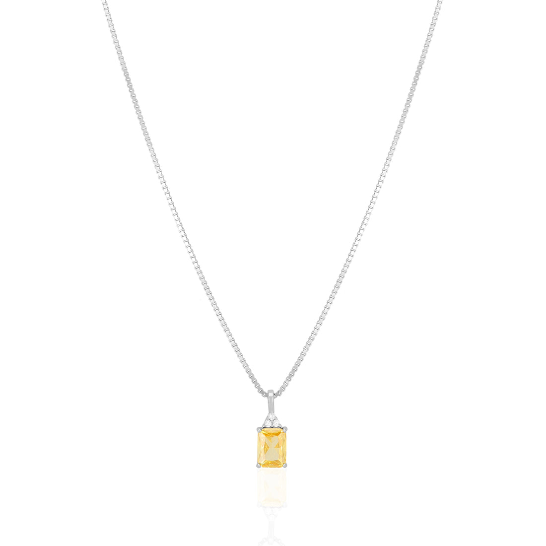 925 Sterling Silver November Month Square Citrine Birthstone Chain Pendant For Women