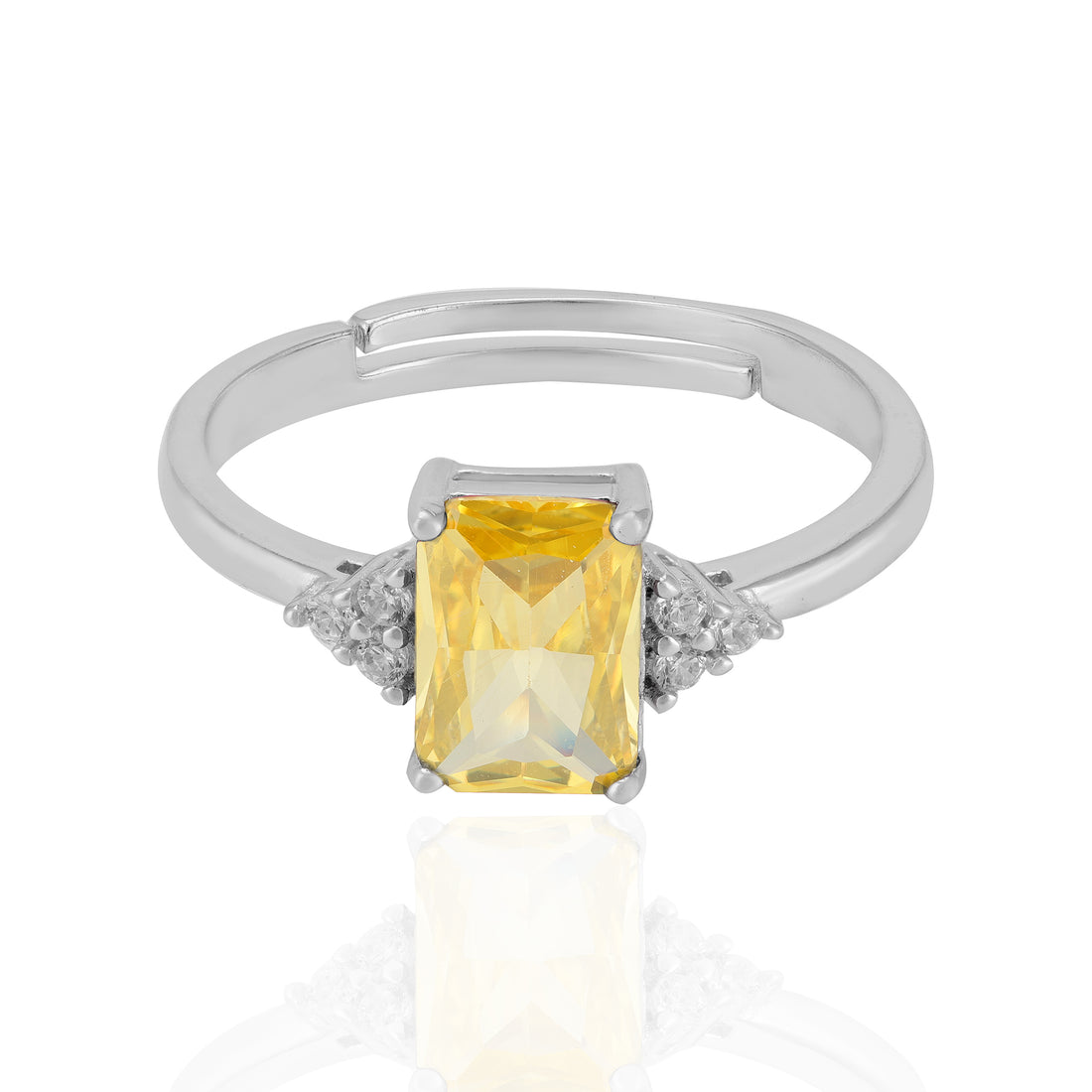 925 Sterling Silver November Month Square Citrine Birthstone Ring For Women