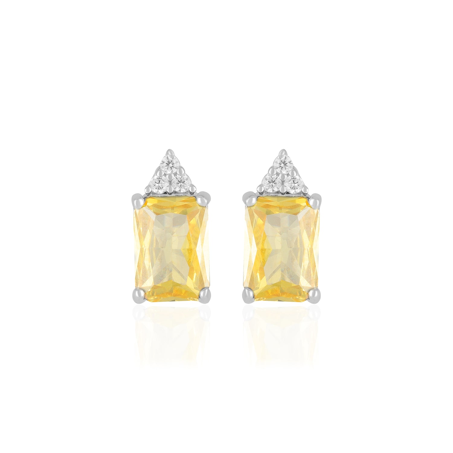 925 Sterling Silver November Month Square Citrine Birthstone Stud For Women