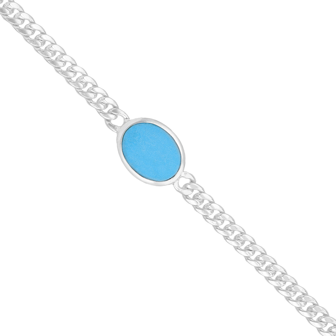 925 Sterling Silver Ocean Soul Turquoise Link Rhodium Plated Bracelet for Men