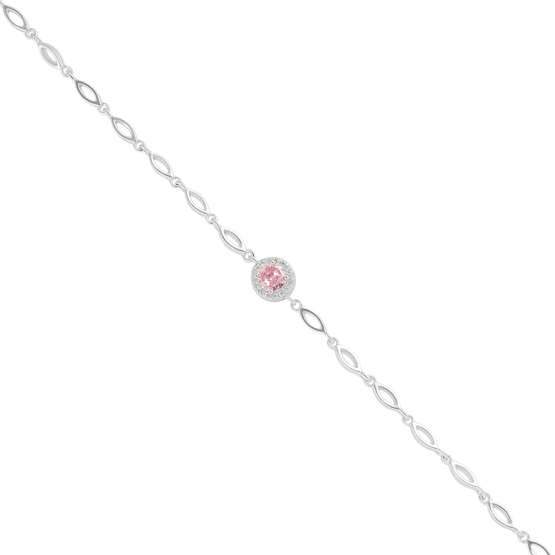 925 Sterling Silver October Month Circle Pink Tourmaline Birthstone Bracelet For Women