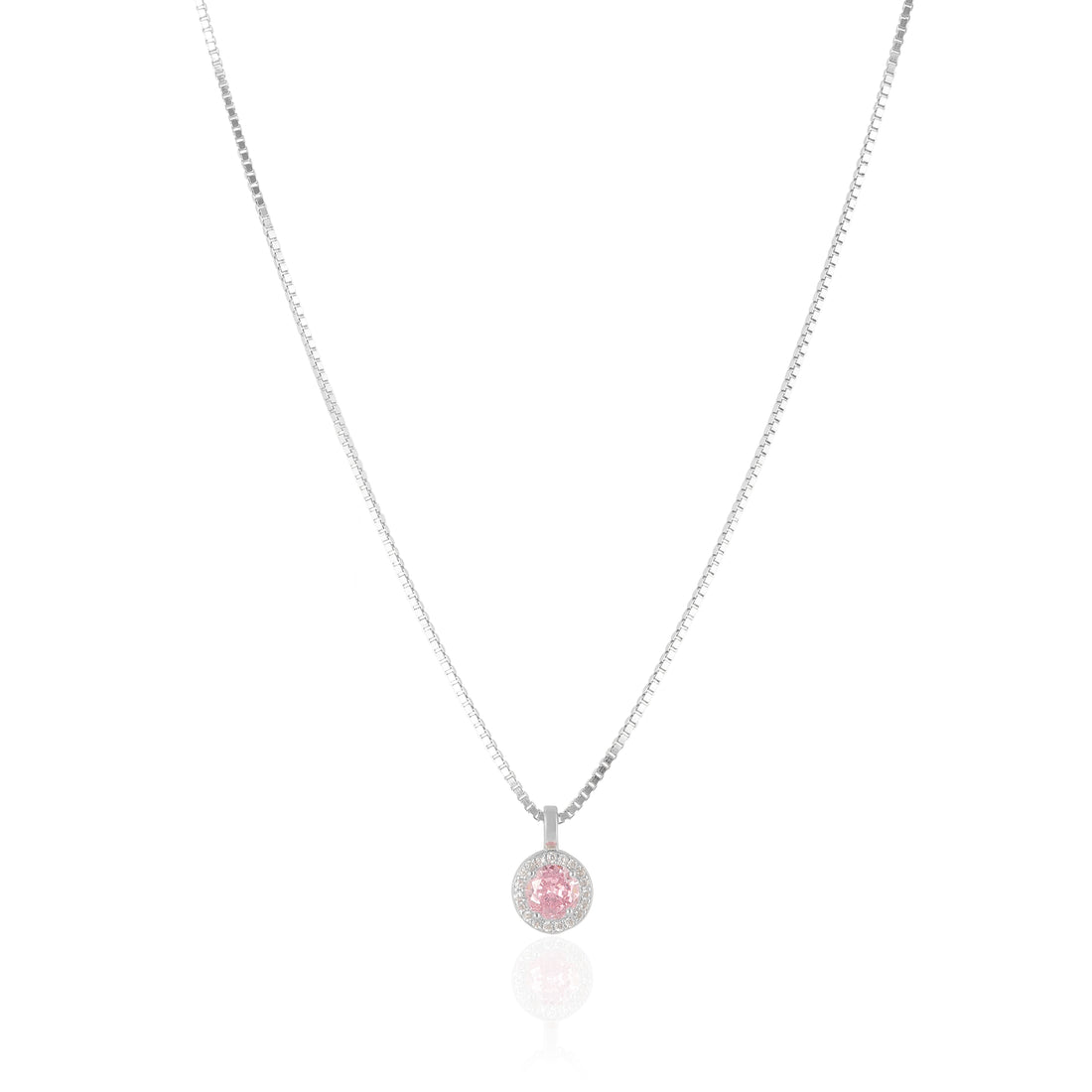 925 Sterling Silver October Month Circle Pink Tourmaline Birthstone Chain Pendant For Women