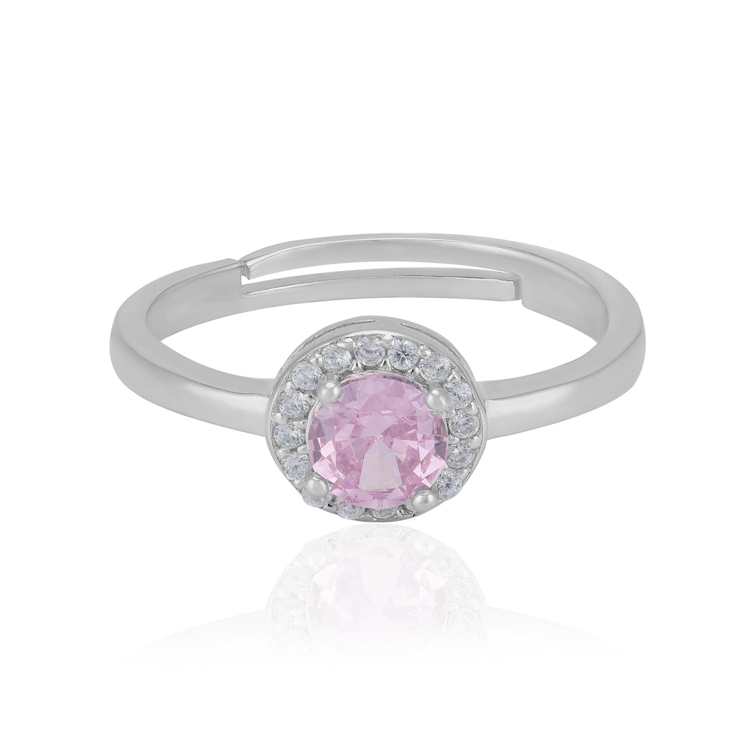 925 Sterling Silver October Month Circle Pink Tourmaline Birthstone Ring For Women