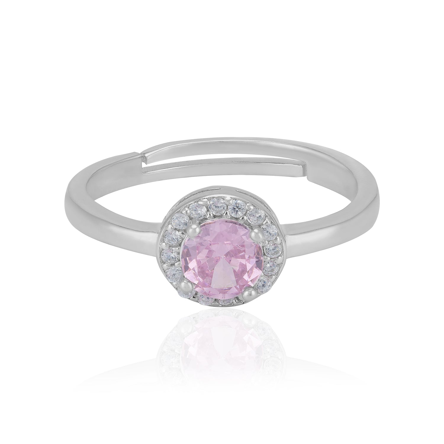 925 Sterling Silver October Month Circle Pink Tourmaline Birthstone Ring For Women