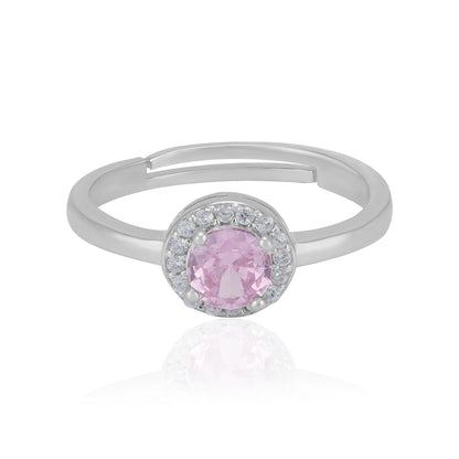 925 Sterling Silver October Month Circle Pink Tourmaline Birthstone Ring For Women