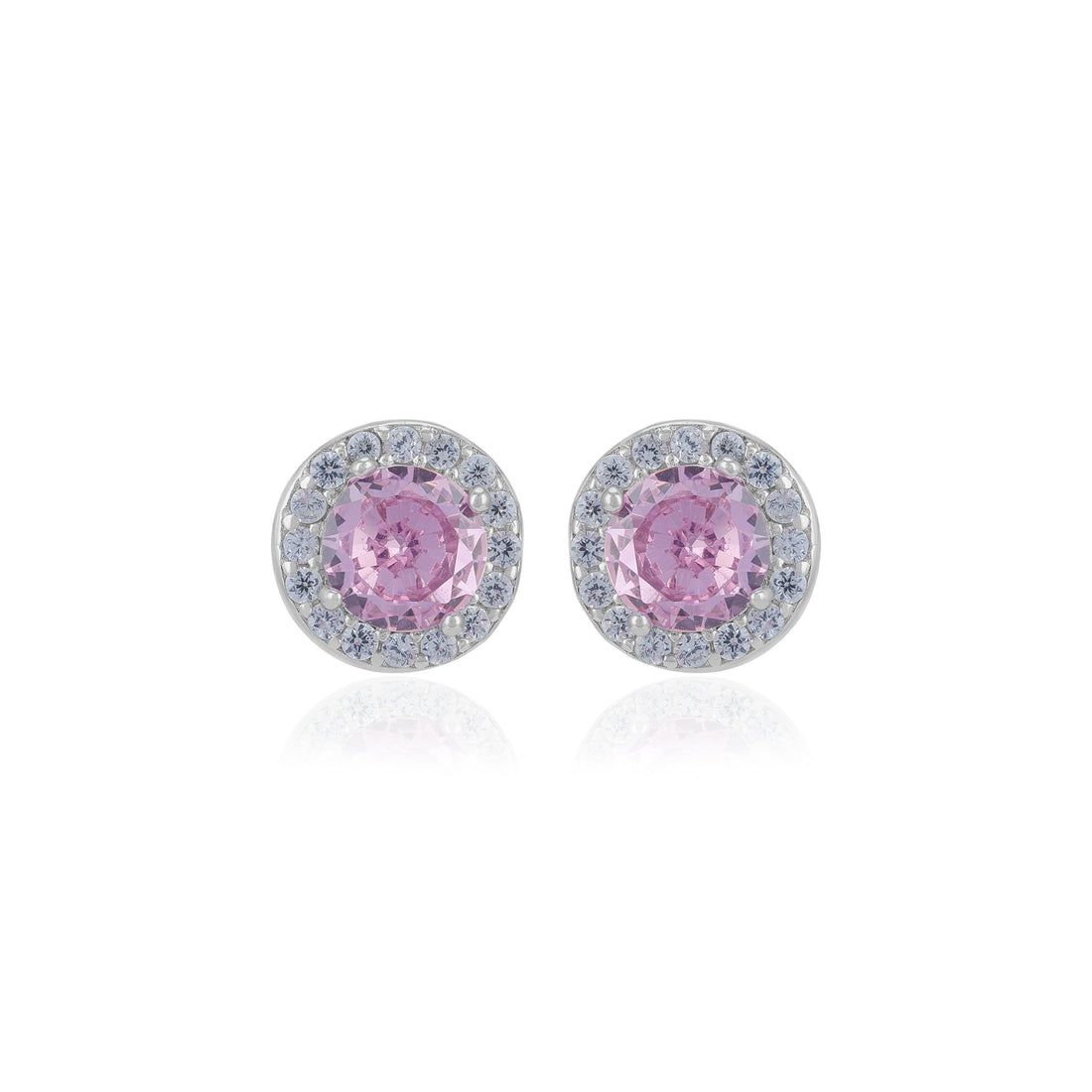 925 Sterling Silver October Month Circle Pink Tourmaline Birthstone Stud For Women
