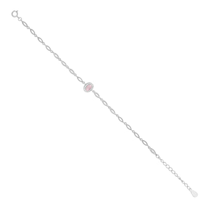 925 Sterling Silver October Month Oval Pink Tourmaline Birthstone Bracelet For Women