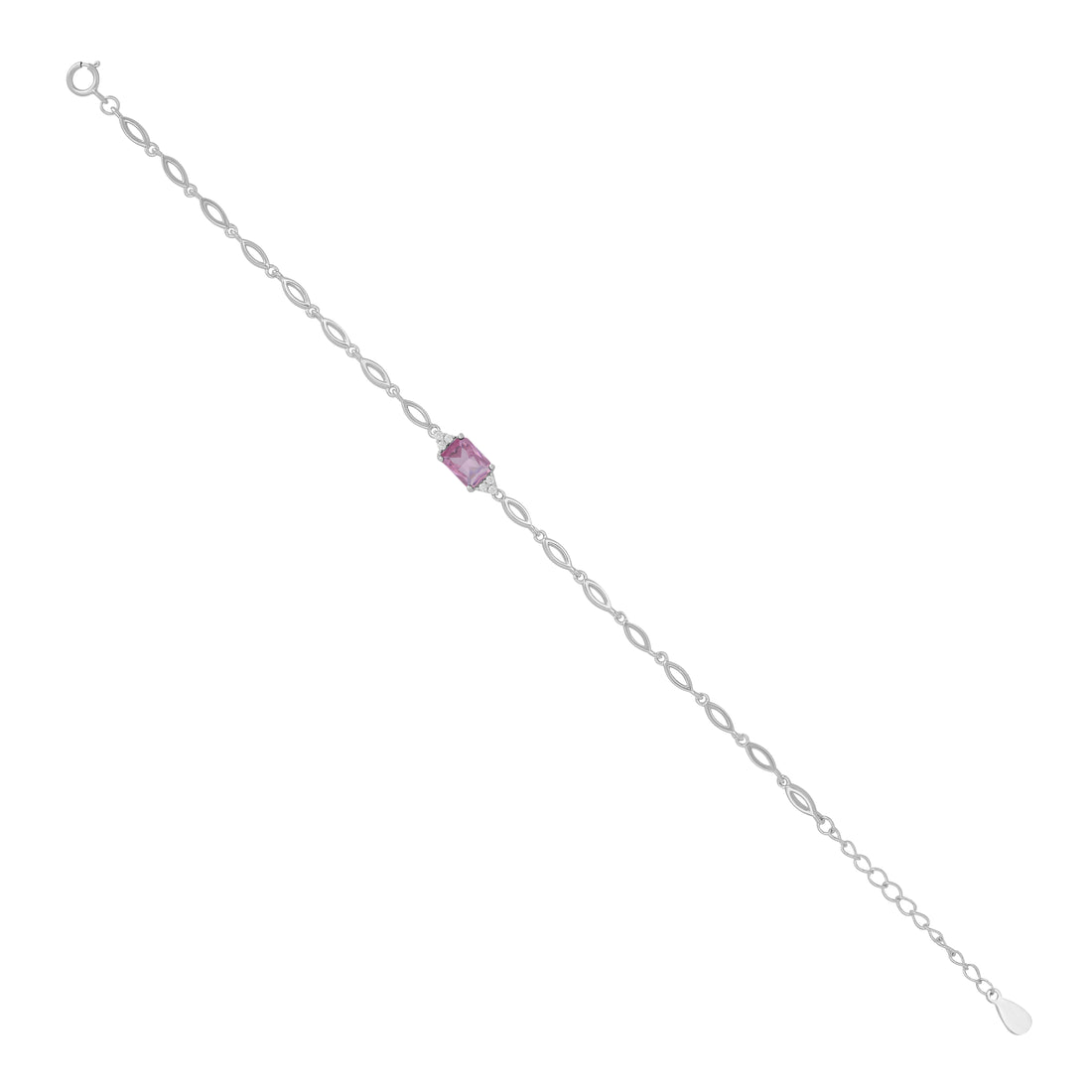 925 Sterling Silver October Month Square Pink Tourmaline Birthstone Bracelet For Women